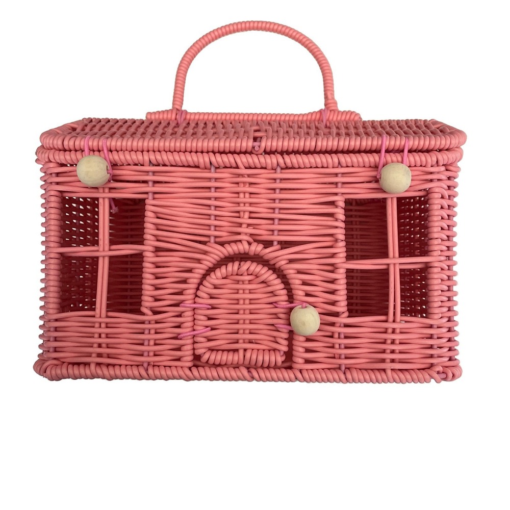 Vintage Style Pink Woven House Purse Cottagecore Basket Bag Fairycore Picnic